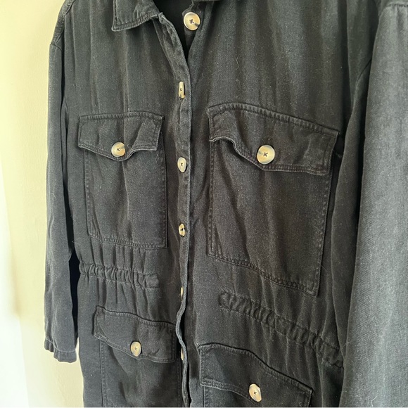 Black Utility Button Shirt Jacket - Picture 2 of 5